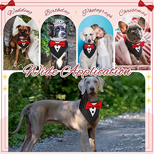 Iecoii Dog Tuxedo Bandana,Formal Dog Wedding Attire For Small Medium Large Boy Dog,Black Pet Dog Prince Tux Collar With Red Bow Tie,Adjustable Best Man Doggy Engagement Birthday Graduation Costume #TOP4