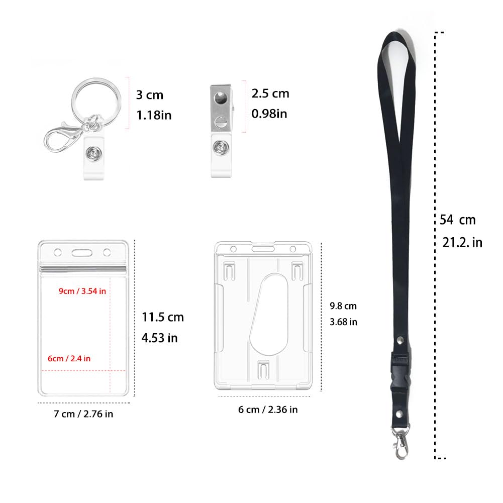 Porta Badge titulares con cordón, llaveros, clips, Ideal para Tarjetas de Proximidad, Tarjetas de Crédito y Documentos de Identificación,Tarjeta tráfico (1 Set Vertical)