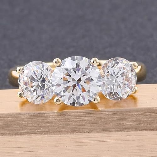 Finecreation_usa- 2.50Ct Round Cut Lab Created Diamond Solitaire 3 Stone Engagement Ring 14K Yellow Gold Finish