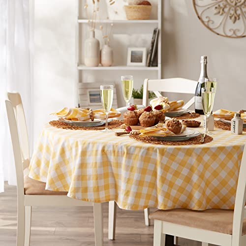 DII Checkered Tabletop Collection 100% Cotton, Machine Washable, Tablecloth, 70" Round, Yellow by DII - Used condition - Image 4