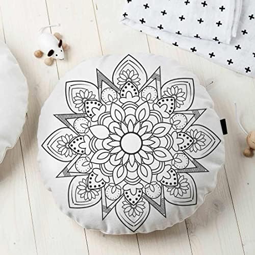 Almofada Redonda Estampada Mandala 45x45cm Indira Preto