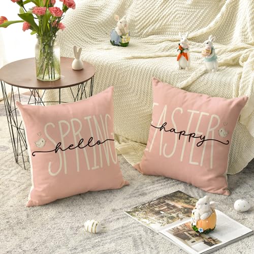 Housses de coussin roses Happy Easter en textile de qualité supérieure, lot de 4 - 3
