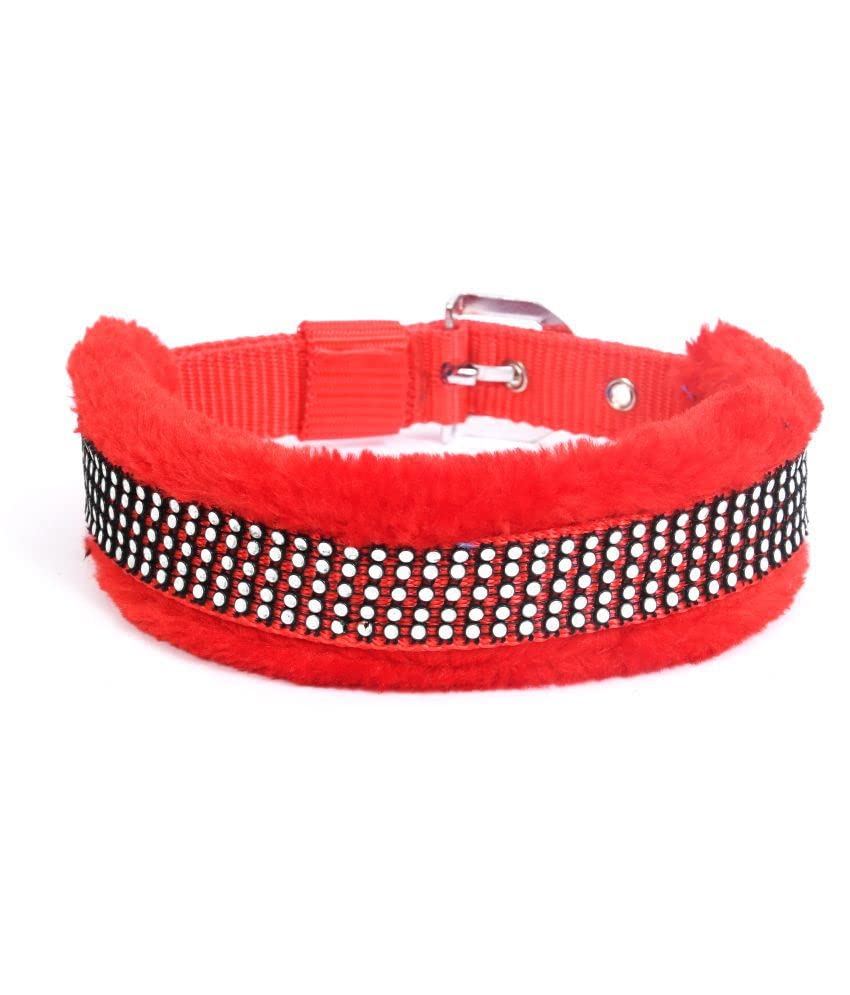 Image of Nylon Dog Collar,Pet Dog Nylon with Soft Fur Padded Puppy Collar-1 Piece (Large, Red)