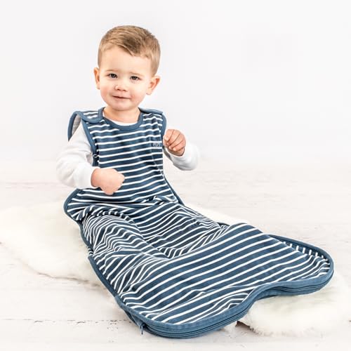 Image of Woolino Toddler Sleeping Bag, 4 Season Merino Wool Baby Sleep Bag or Sack, 2-4 Years, Navy Blue