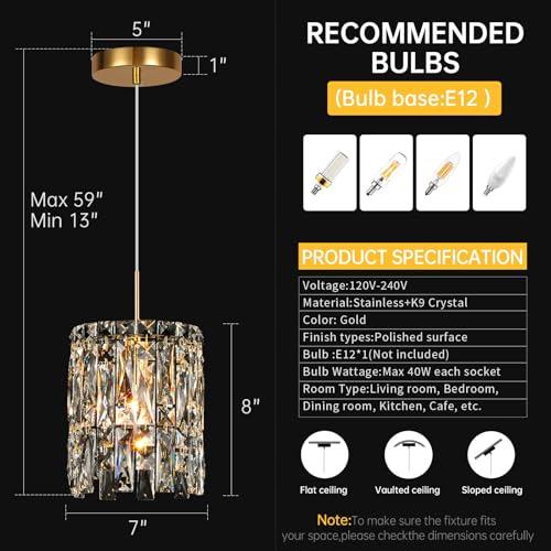 Image of Modern K9 Gold Crystal Pendant Lights Kitchen Island,1 Lighting