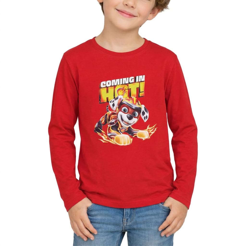 Paw Patrol Jungen T-Shirt Langarm-Shirt Baumwolle Kinder Longsleeve Rot mit Chase & Marshall Motiv, Offizielles Lizenzprodukt für Kleinkinder, Maedchen & Jungen
