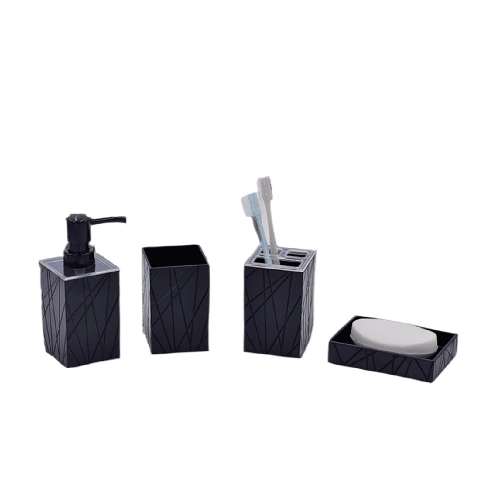Bathroom Set Modern Soap Lotion Dispenser Bathroom Accessories Set Resin Dish Toothbrush Holder Tumbler Pump Bottle Cup(BLACK)