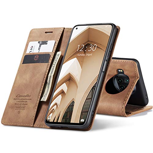 Chocoyi Kompatibel mit Xiaomi Mi 10T Lite 5G Hülle Leder,Magnetverschluss Premium PU Leder Flip Case,Standfunktion.-Braun Cover