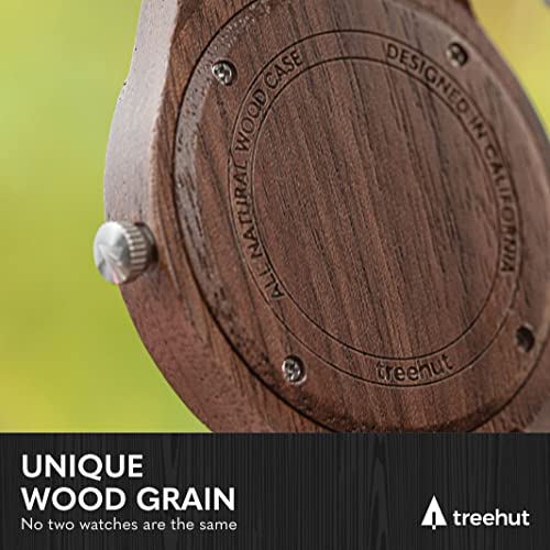 Treehut Wooden Watch For Men With Tri-Fold Stainless Steel Clasp & Silver Hands – Japanese Quartz Analog Watch With Gift Box – Wrist Watch Made From Brown Walnut Wood Great Gifts For Men #TOP3
