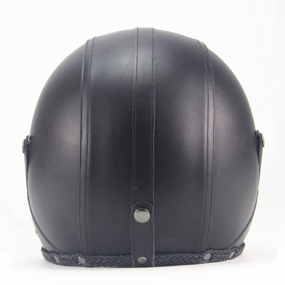 Vintage Cuero de PU Casco Moto Jet Hombre, Rétro Piloto Motociclist Casco Abierto con Visera Gafas Máscara, ECE Homologado Casco Moto para Mujer y Hombre Adultos M~XXL