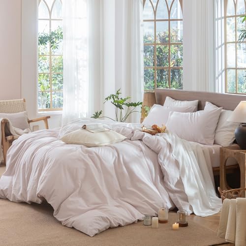 Image of MooMee Striped Duvet Cover Set 100% Washed Cotton Linen Like Cal King | Relaxed Linen-like Texture. Soft, Breathable & Long-lasting Comfort. Lightweight. Hidden Zipper with 8 Interior Corner Ties