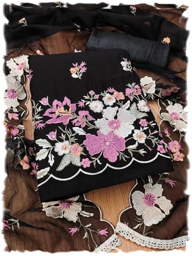 Image of Pandadi Saree Women's Cotton Embroidery Unstitched Salwar Suit Dress Material