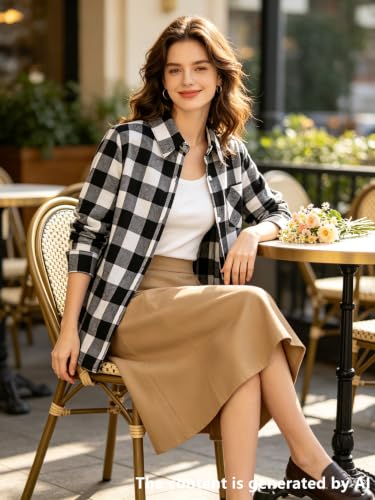 Image of SANGTREE Girls & Women's Long Sleeve Flannel Plaid Shirt Button Down Shirts, 3 Months - US 2XL
