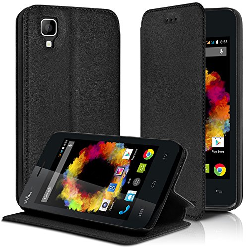 KARYLAX Seluxion - Housse Coque Etui à Rabat latéral Fonction Support Couleur Anthracite pour Wiko Sunset + Film de Protection