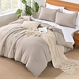 Andency California King Comforter Set - 7 Pieces Bed in a Bag Cal King Bedding Comforter Sets Oatmeal, Winter Solid Soft Lightweight Comforter with Fitted Sheets, Flat Sheets, Pillowcases & Shams