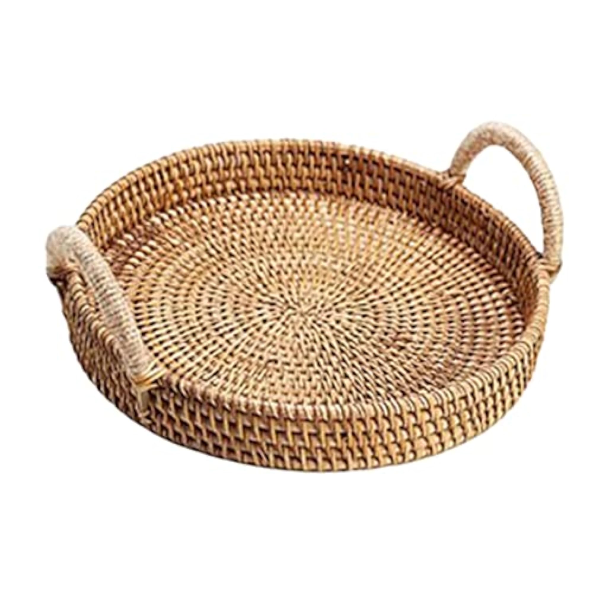 Handwoven Wicker Serving Basket with Handles, Round
