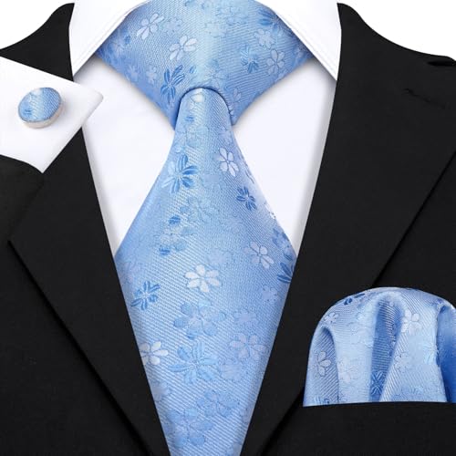 Image of Barry.Wang Men Tie Set Floral Paisley Silk Necktie Pocket Square Cufflinks Formal Wedding Party Business