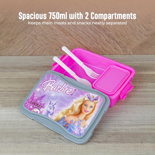 Image of Theme Design Lunch Box with Spoon & Fork and 1 Plastic Box | Leak Proof Compartment with Lock Mechanism | Microwave Dishwasher & Freezer Safe Lunch Box for Kids School Office Use