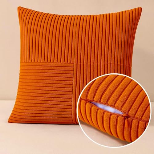 Image of Guffaw Corduroy Pillow Covers Boho Decorative Spliced Throw Pillow Covers Soft Solid Couch Pillowcases Cross Patchwork Cushion Covers for Living Room Bed Sofa 16x16 inch (1, Orange)
