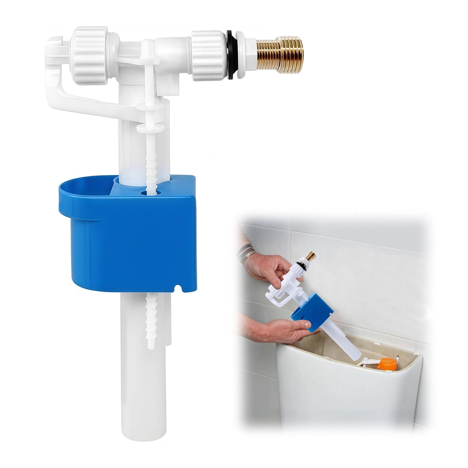 Universelles Spülkasten-Füllventil – G3/8 & G1/2 Adapter, Messinganschluss, Verstellbar – Für WC, Wassersparend, Langlebig