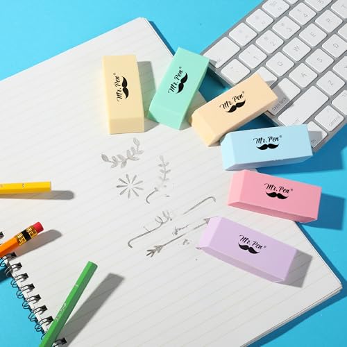 Image of Mr. Pen- Pencil Eraser, 12 Pack, Pastel Colors | Large Latex Free Block Erasers for School, Office, Art Sketching, Homework, Exams, Clean Smudge-Free Correction