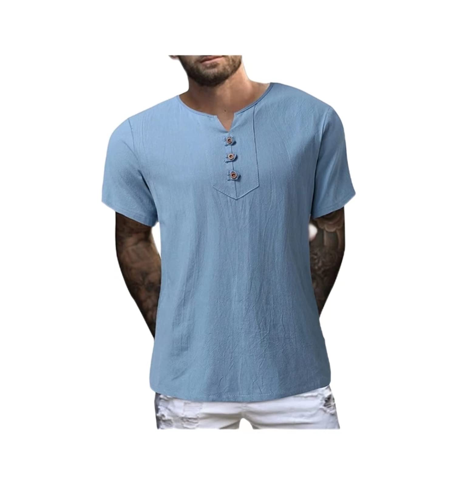 Chemises hawaïennes à fleurs for hommes en coton lin bleu ciel taille XXL