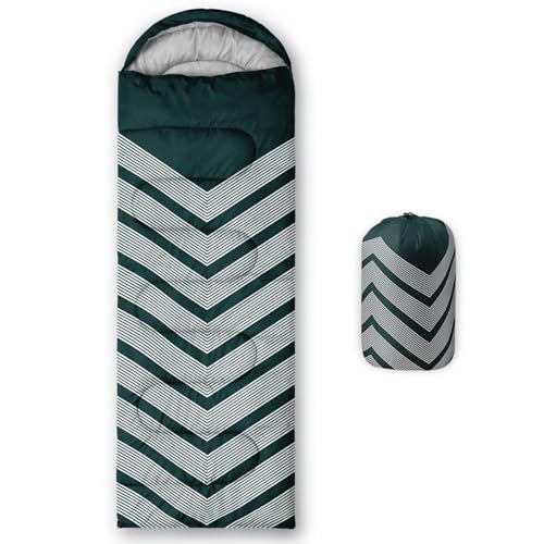 Axolotl Green Sleeping Bag,Waterproof Lightweight Camping Bag for Adults Men,3 Season Warm Cool Weather Geometric Stripes Backpacking Bag for Hiking Picnic Travelling Gear Equipment,Emerald Green