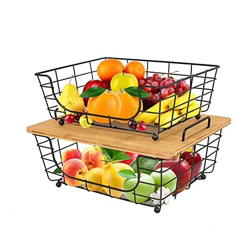 Cuenco de fruta de 2 niveles, cesta de frutas y verduras, bandeja de frutas, para cocina, frutas y verduras y almacenamiento de aperitivos Cover
