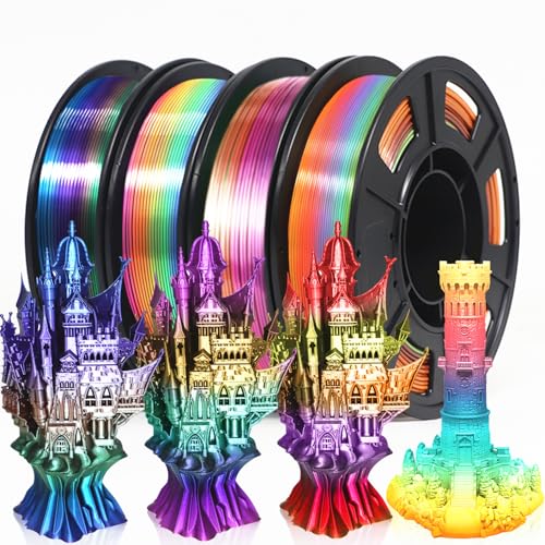 RepRapper Filamento PLA Rainbow PLA de seda multicolor brillante de 1,75 mm (+-0,03 mm), Sparkle Fast Change Multi Color 250 g * 4 paquetes de muestra de filamento de impresora 3D para impresora 3D,