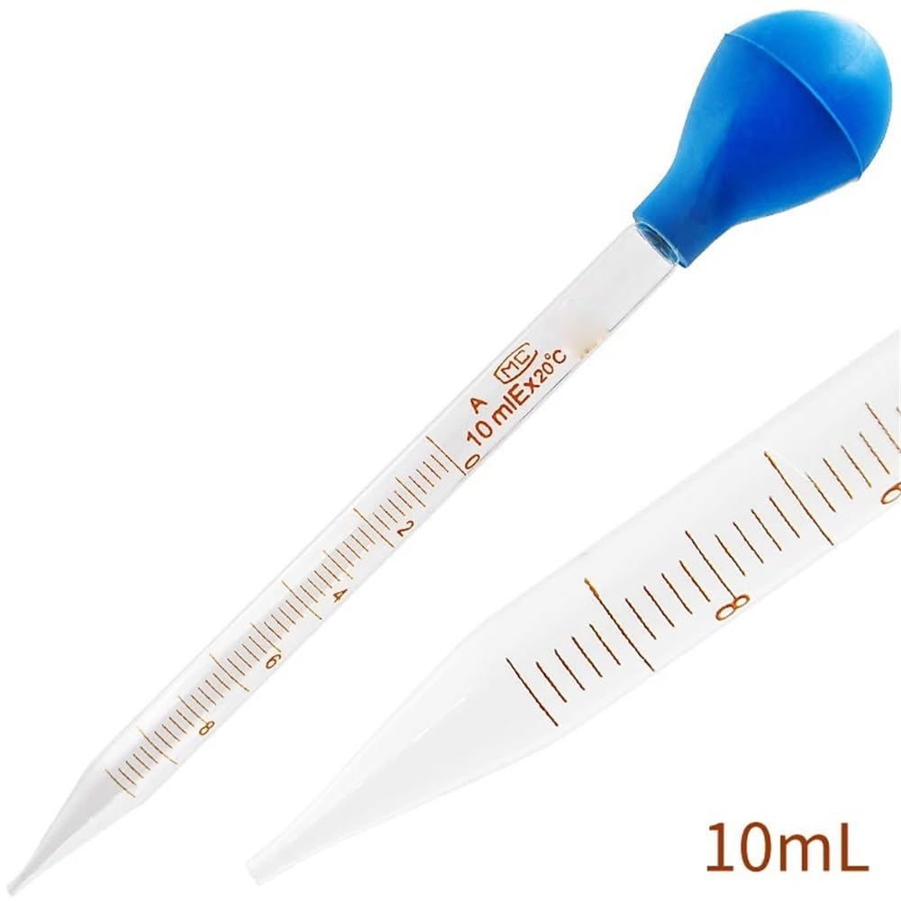 Goteador de pipeta de vidrio, Pipeta cuentagotas de vidrio con cabeza goma, rojo, azul, 0,5-10ml, 10 Uds. Con línea escala(1ml)