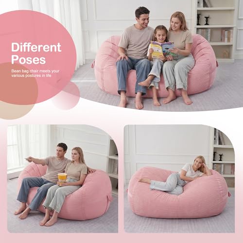 Image of 4FT Bean Bag Chair 4'Big Bean Bag Chairs with Adults, Large Beanbag Chair | Bean bag Lounger with Machine Washable Cover Corduroy Fabric, Comfy Chairs for Living Room Bedroom Dorm, Pink