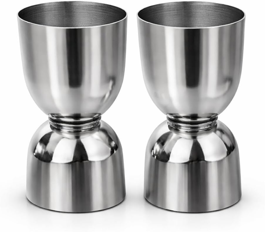 Stainless Steel Set of 2 Damru Shape peg Shot Glasses Measure 30 ml and 60 ml Fancy Antique Glass can be Used Both Side for Welcome Drinking and Tasting