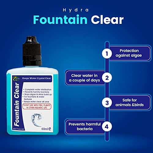 Hydra Fountain Clear Water Feature Cleaner | 60ml Treats 1,800L Highest Dilution Rates - Water Feature Treatment Keeps Water Crystal Clear from Algae, Cleans Water & Biofilm Build-up