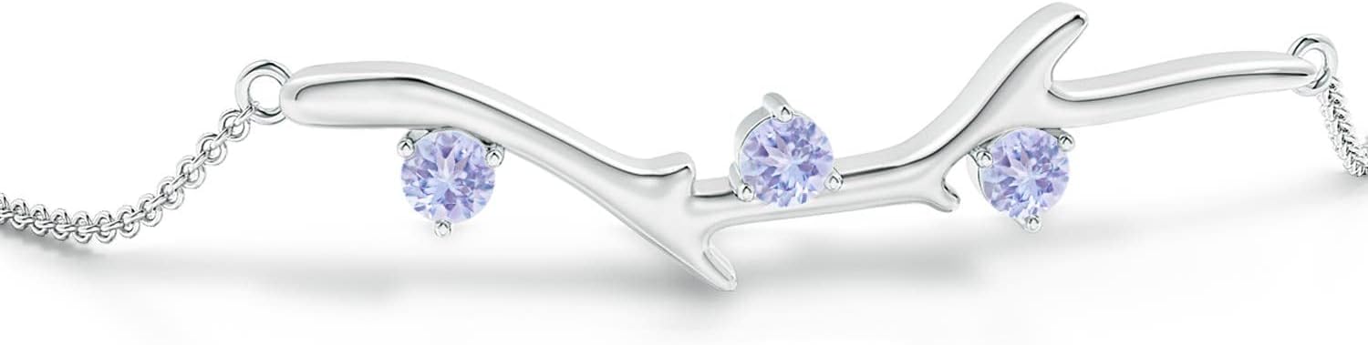 Angara Natural Tanzanite Chain Bracelet in 14K Solid Gold/Sterling Silver/Platinum for Women | Round Tanzanite Bracelet December Birthday, Engagement, Anniversary Jewelry Gift | Length-7 inch