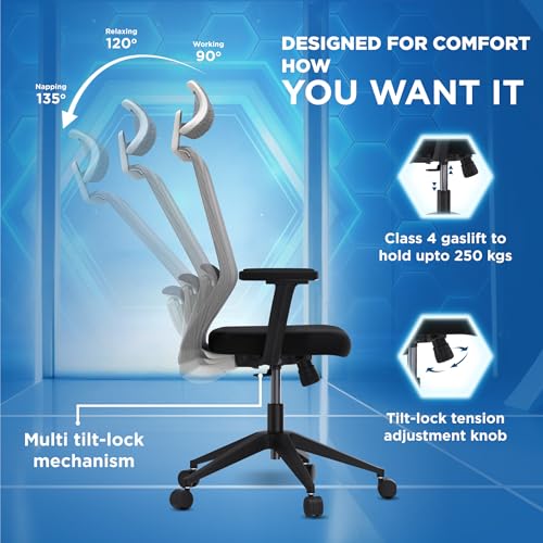 The Sleep Company Uno Office Chair | Patented SmartGRID Technology | Ergonomic Office Chair with Headrest & Adjustable Lumbar Support for Long... - Image 4