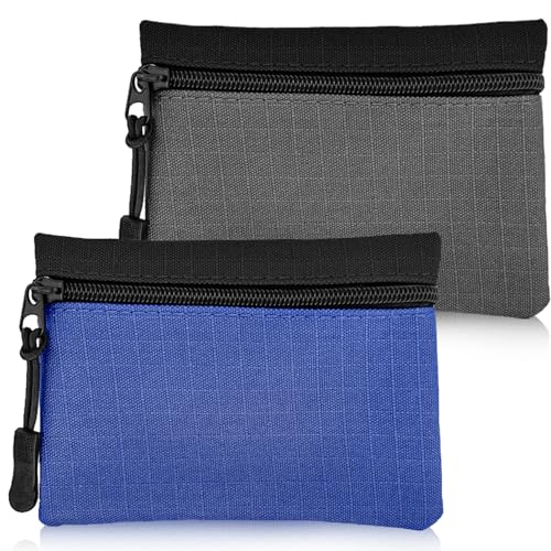 2 pezzi Portamonete, Portamonete con cerniera Donna Oxford Tessuto Piccolo Portamonete Bambina Ragazzi Portamonete Mini Portamonete Portatile per Donna Uomo (Grigio + Blu)