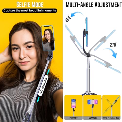 Image of WeCool S3 Selfie Stick Tripod for Mobile with 360 Rotation Offers a 4-Leg Stable Base, extends up to 102 cm, Supports Bluetooth 5.2 with 10m Range.