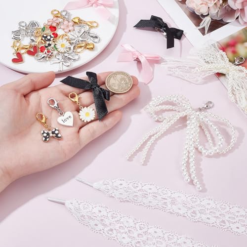 Breloques nœud pour baskets et perles décoratives avec fermoir pour bijoux