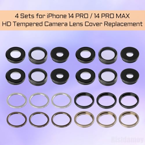 Risidamoy for iPhone 14 Pro Max Camera Lens Glass Replacement for iPhone 14 Pro Deep Purple Gold Silver Space Black 4 Color HD Tempered Back Rear Camera Lens Metal Frame Cover with Repair Fix Tool Kit - Thumbnail 2