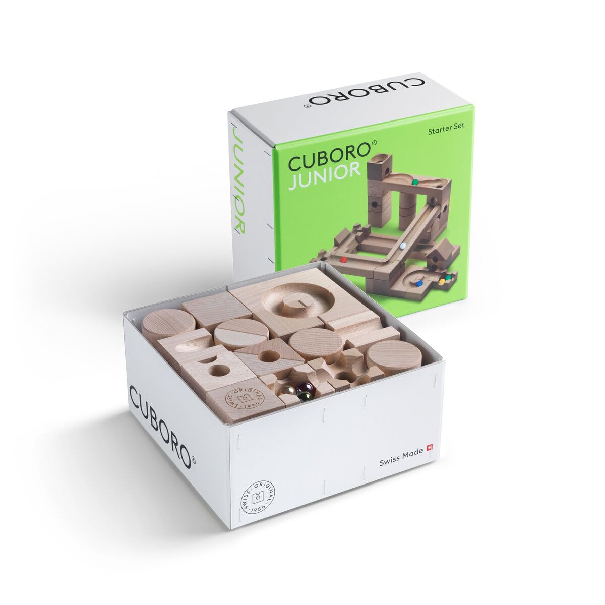 CUBORO Junior - Circuits à Billes, Bloc de Construction de Bois, Cubes en Bois, Montessori
