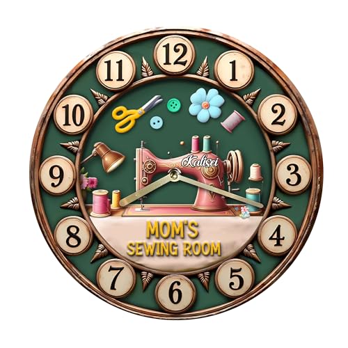Certykllp Personalisierte Nähzimmer-Uhr, individuelle Mode-Schneiderei, Wanduhr, einzigartig für Heimdekoration und Wandkunst, personalisierte Nähmaschinen-Uhren, Geschenk für Mutter