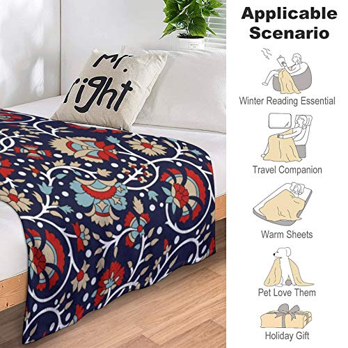 Navy Background Paisley Pattern Throw Blanket For Bed Sofa Lightweight Blanket Throw Size For Kids Adults All Season,70"×80" #TOP6