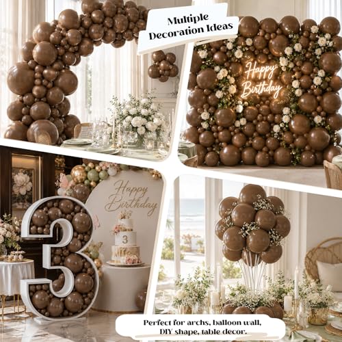 Image of Togvu Brown Balloons, 50Pack 5 Inch Small Mini Dark Brown Latex Party Balloons for Bear Baby Shower Boho Birthday Bridal Shower Wedding Neutral Party Decorations Supplies