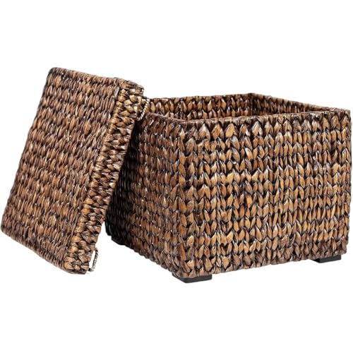 Rattan Storage Box Seagrass Storage Cube Box With Lid - Decorative Basket, Hand Woven For Blankets, Pillows, And More