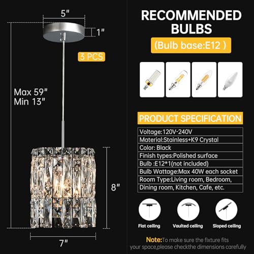 Image of Modern Chrome Crystal Pendant Lights for Kitchen Island Set of 3