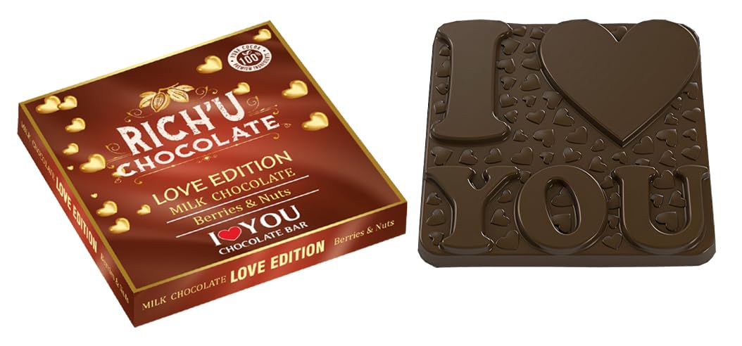 Rich'U Chocolates - I Love You Milk Chocolate Bar 80 gm Berries N Nuts Flavor