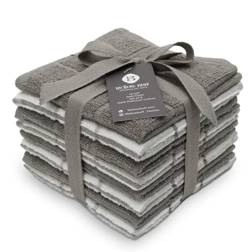 100% Cotton Terry Dish Cloth, 8 Pack 12 x 12 Inches, Super Soft and Absorbent Dish Rags, Perfect for Kitchen Cleaning and Dish Washing | Light Gray