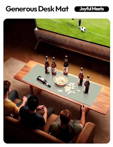 Image of YSAGi Leather Desk Pad Protector, Office Desk Mat, Large Mouse Pad, Non-Slip PU Leather Desk Blotter, Laptop Desk Pad, Waterproof Desk Writing Pad for Office and Home (Grayish Green, 35.4 inch x 17 inch)