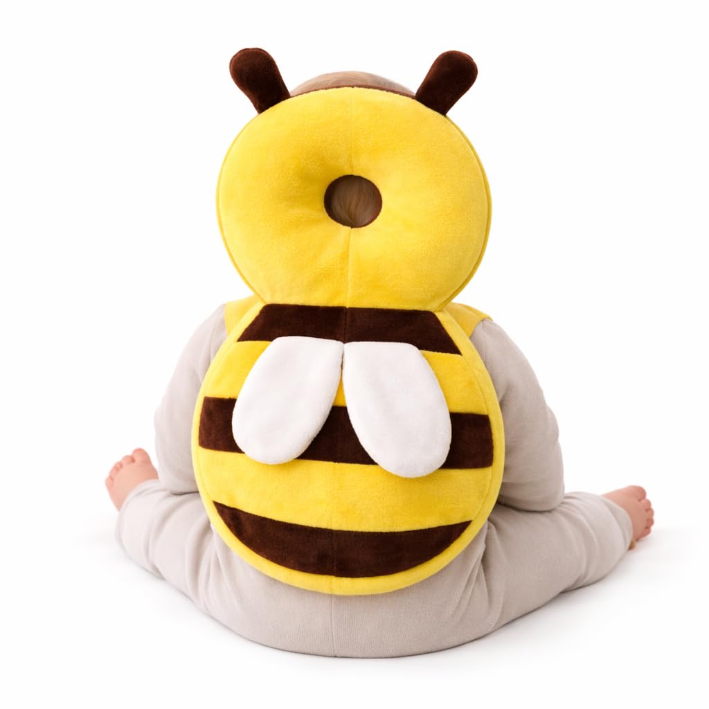 Shark Doo Doo® Yellow Bee-Shaped Baby Head Protector Cushion for 6–24 Months | Soft Plush Safety Backpack for Toddlers | Adjustable Straps, Side Impact Protection, Anti-Fall Pillow for Infants