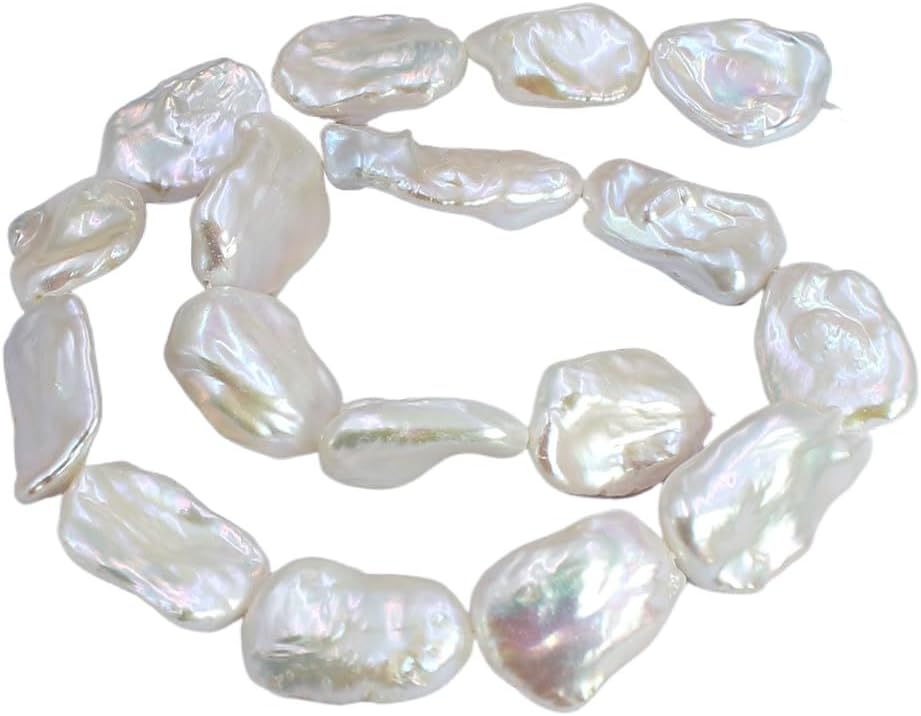 Jewelry Making Craft Natural 16x25mm Freeform Rectangle Baroque Biwa Shape White Freshwater Reborn Pearl Beads Strand 15"